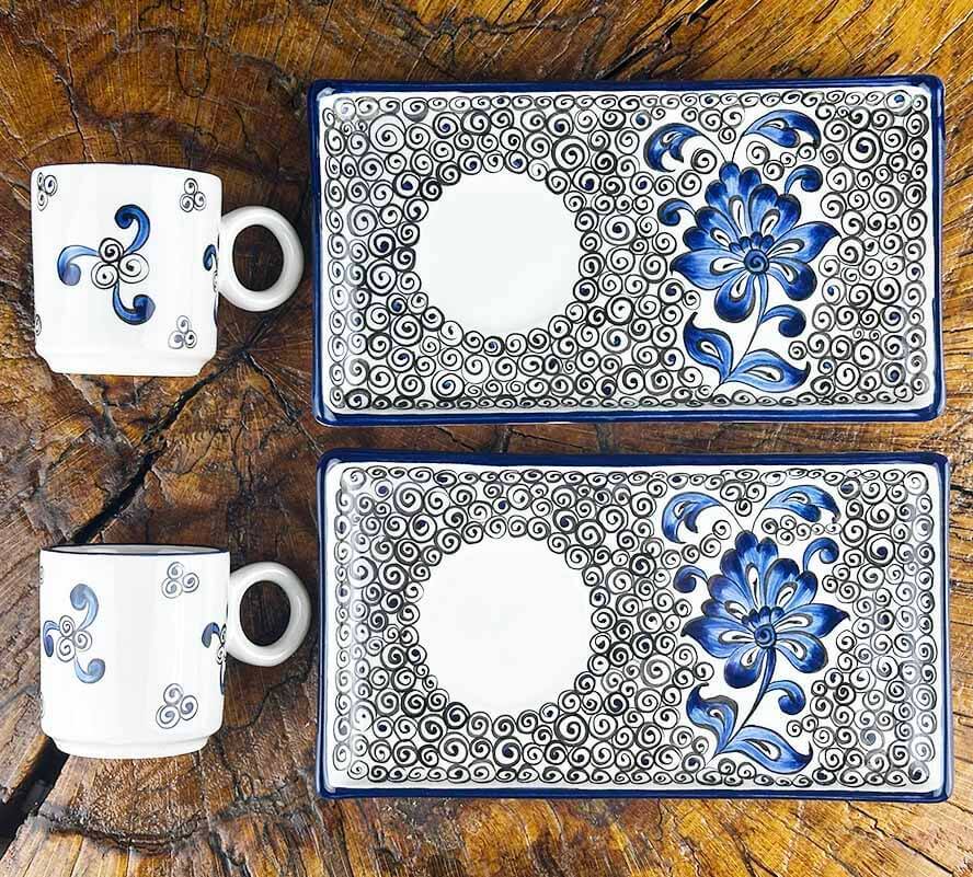 Classic Blue Hatayi Flower Ceramic Coffee Presentation Set - Elegant Gift - 1