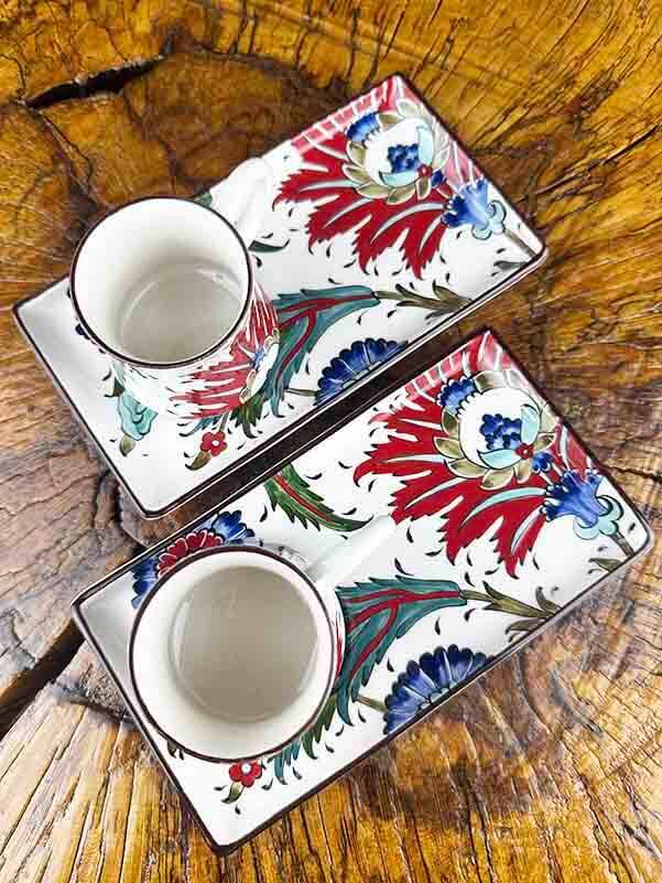Classic Hatayi & Saz Yolu Patterned Iznik Tile Coffee Presentation Set – Elite Selection - 3