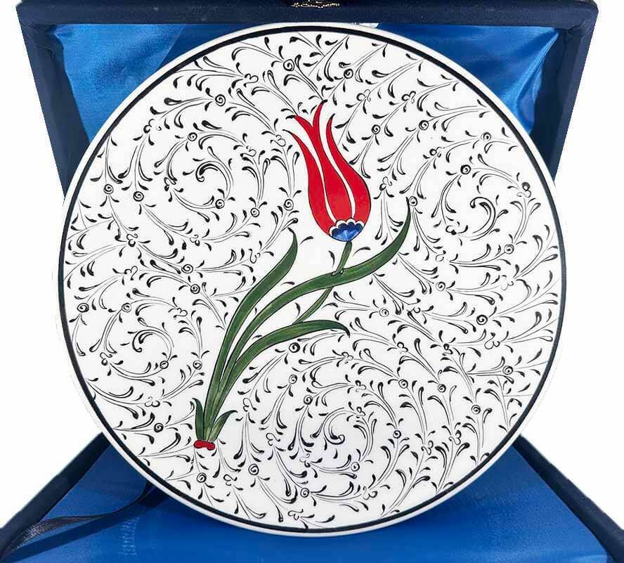 Classic Tulip Pattern Iznik Ceramic Plate – Engagement, Wedding and Promise Ceremony Gift 25 cm - 1