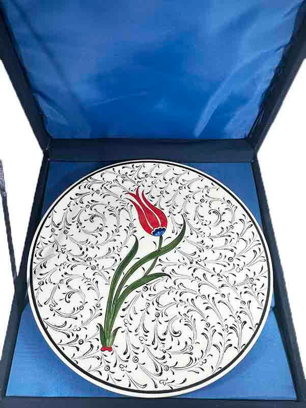 Classic Tulip Pattern Iznik Ceramic Plate – Engagement, Wedding and Promise Ceremony Gift 25 cm - 3