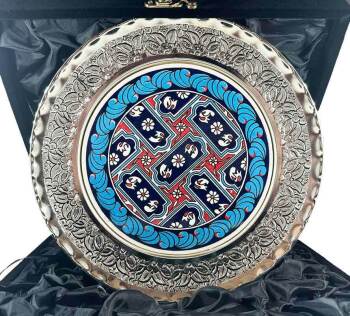 Clover Pattern Silver-Plated Ceramic Plate 25 cm - Çini Evi