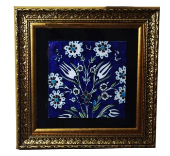 Cobalt Blue Night Garden PassPartulu Iznik Tile - Çini Evi