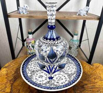 Coffret Cadeau VIP pour l’Étranger – Vase et Assiette en Céramique d’Iznik 30 cm – Motifs Tulipe & Haliç - Çini Evi