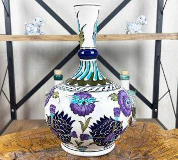 Collector Damascus Style Iznik Ceramic Teardrop Vase - Çini Evi