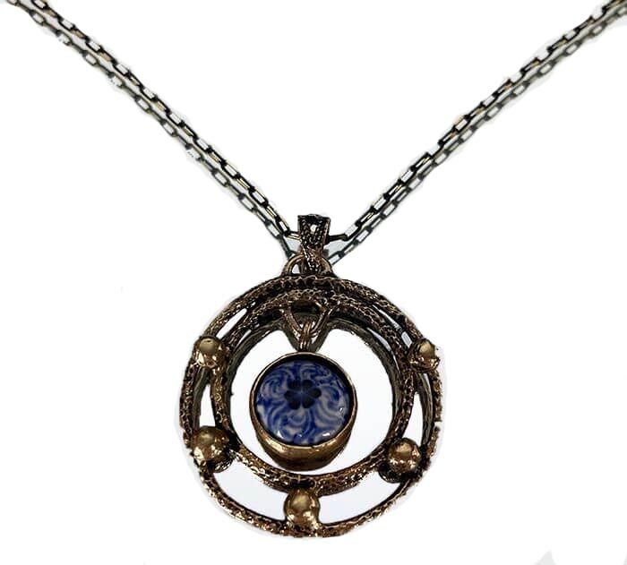 Collier en bronze et céramique d’Iznik motif Halic bleu - 1
