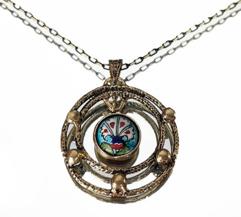 Collier en bronze et céramique d’Iznik motif œillet - 1