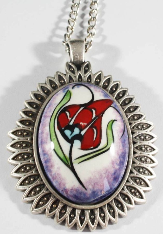 Collier en céramique d’Iznik fond violet tulipe rouge - 1