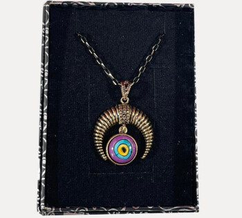 Collier croissant en bronze avec pierre Iznik - 2
