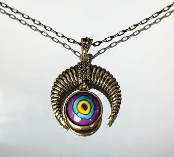 Collier croissant en bronze avec pierre Iznik - 1