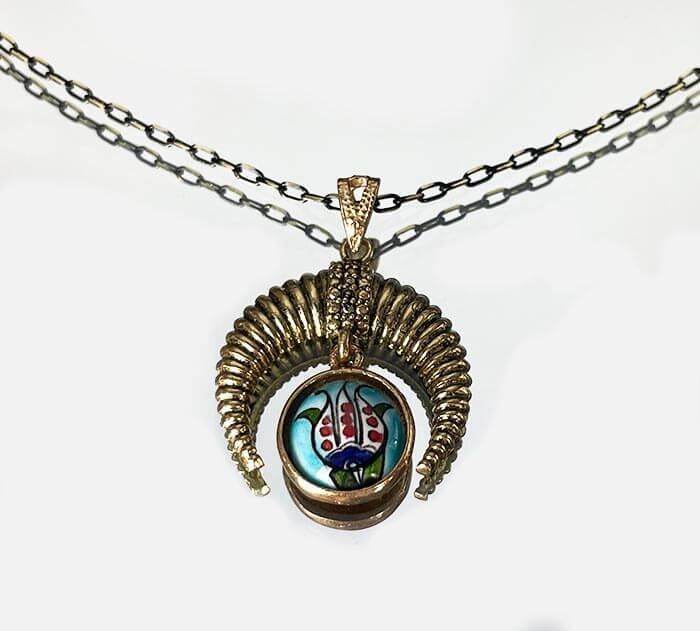 Collier Croissant en Bronze avec Céramique d’Iznik – Idée Cadeau d’Anniversaire - 1