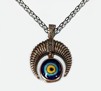 Collier croissant en bronze – Motif Nazar en céramique d’Iznik - Çini Evi