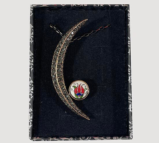 Collier Demi-Lune en Bronze avec Motif Haliç – Céramique d’Iznik Entièrement Faite Main - 2