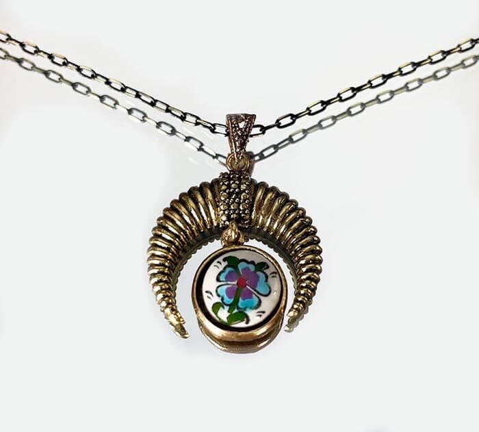 Collier en Bronze avec Motif de Trèfle – Céramique d’Iznik Entièrement Faite Main - 1