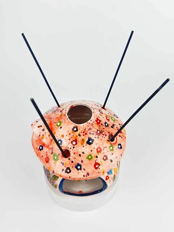 Colorful Garden Ceramic Candle Holder and Incense Burner - 2