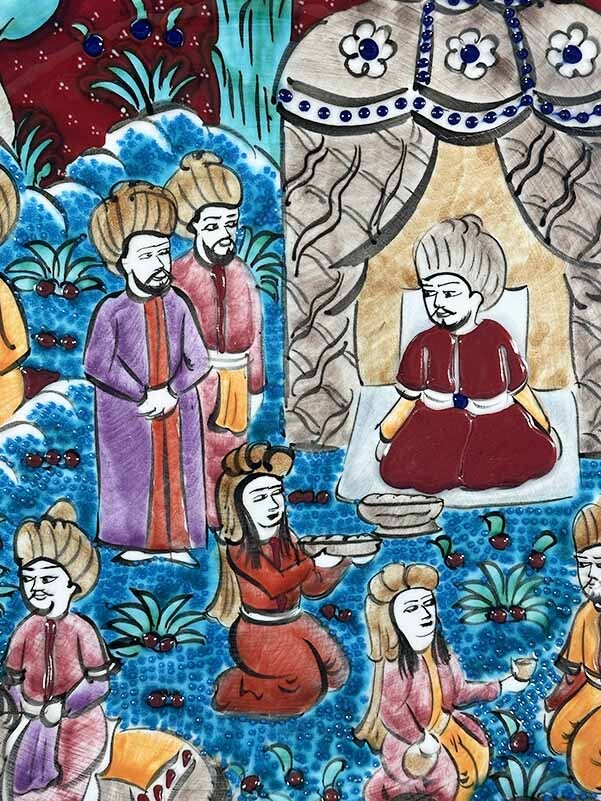 The Ruler’s Conversation - Ottoman Miniature Iznik Ceramic Plate - 2
