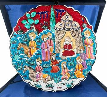 The Ruler’s Conversation - Ottoman Miniature Iznik Ceramic Plate - Çini Evi