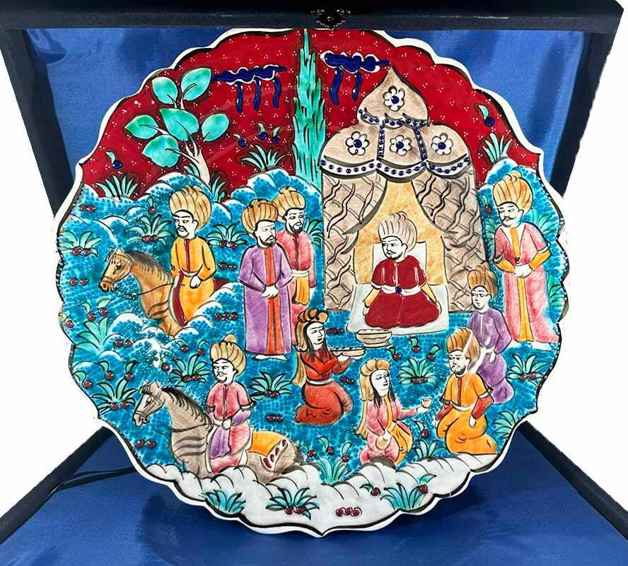 The Ruler’s Conversation - Ottoman Miniature Iznik Ceramic Plate - 1