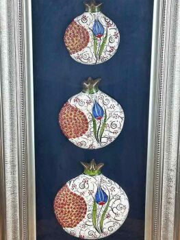 Corporate Gift: Triple Iznik Ceramic Pomegranate Panel with Blue Tulip Motifs - Çini Evi (1)