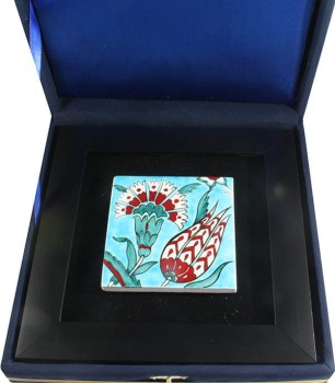 Corporate Plaque with Tulip and Carnation Motifs on Turquoise Background, - 2