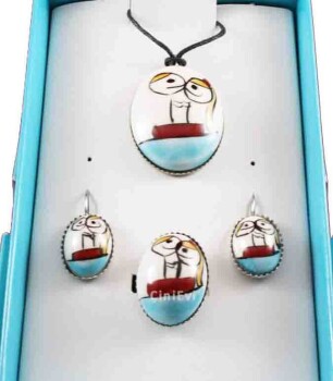 Couples in Boat Iznik Ceramic Jewelry Set - 1