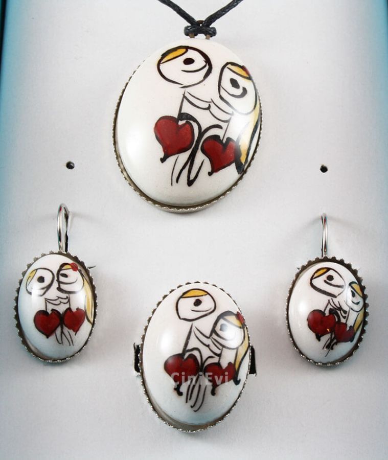 Couples in love Pottery jewelry set - 2