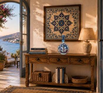 Cultural Gift | Galleon Motif Iznik Tile Vase 30 cm - 3