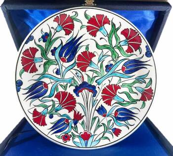 Cultural Heritage - Carnation and Tulip Garden Iznik Ceramic Plate - Çini Evi