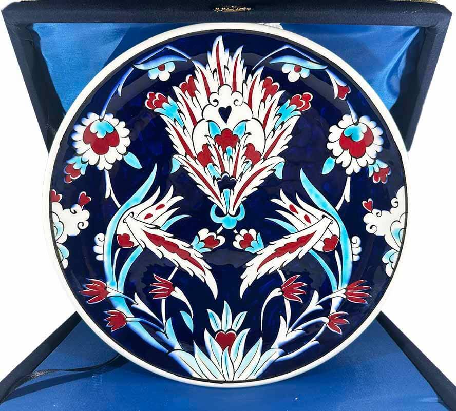 Cultural Heritage Handmade Iznik Ceramic Plate with Tulip and Hatayi Motifs - 1