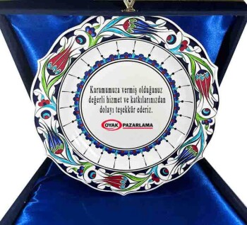 Custom Logo Iznik Ceramic Plate for Individuals and Institutions - Çini Evi