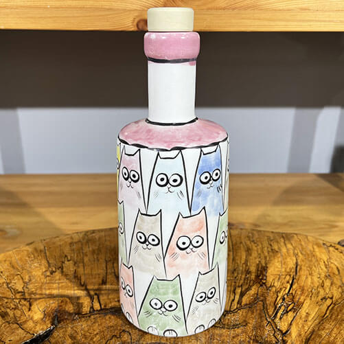 Cute Cat Pattern Iznik Ceramic Oil Bottle - 1