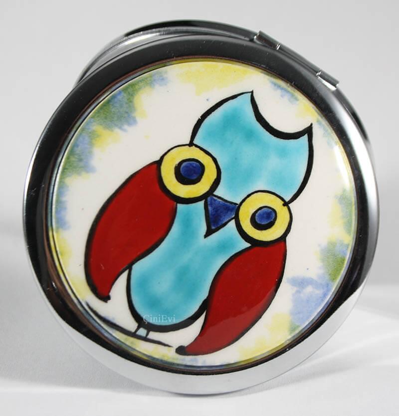 Cute owl iznik pottery makeup mirror - 1