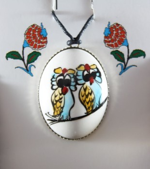 Owls Iznik Pottery Necklace tip - Çini Evi