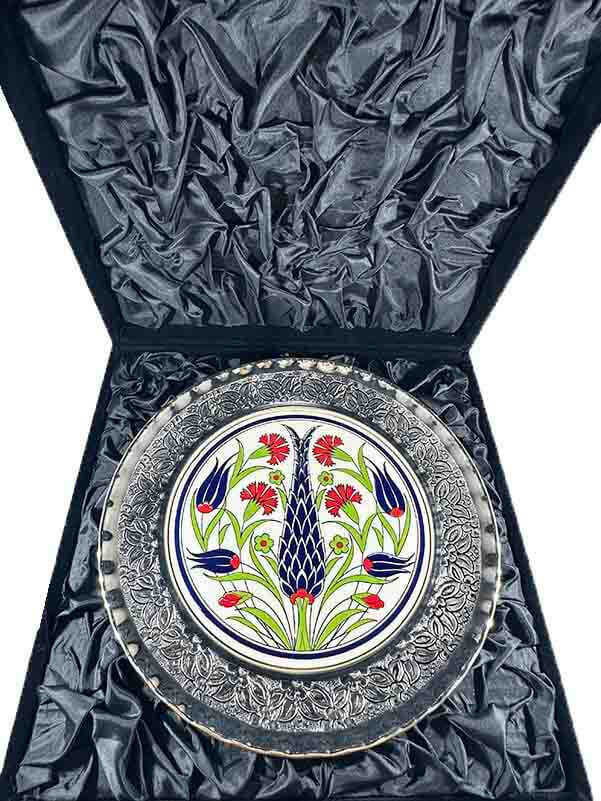 Cypress Tree Patterned Silver Decorative Plate - 2