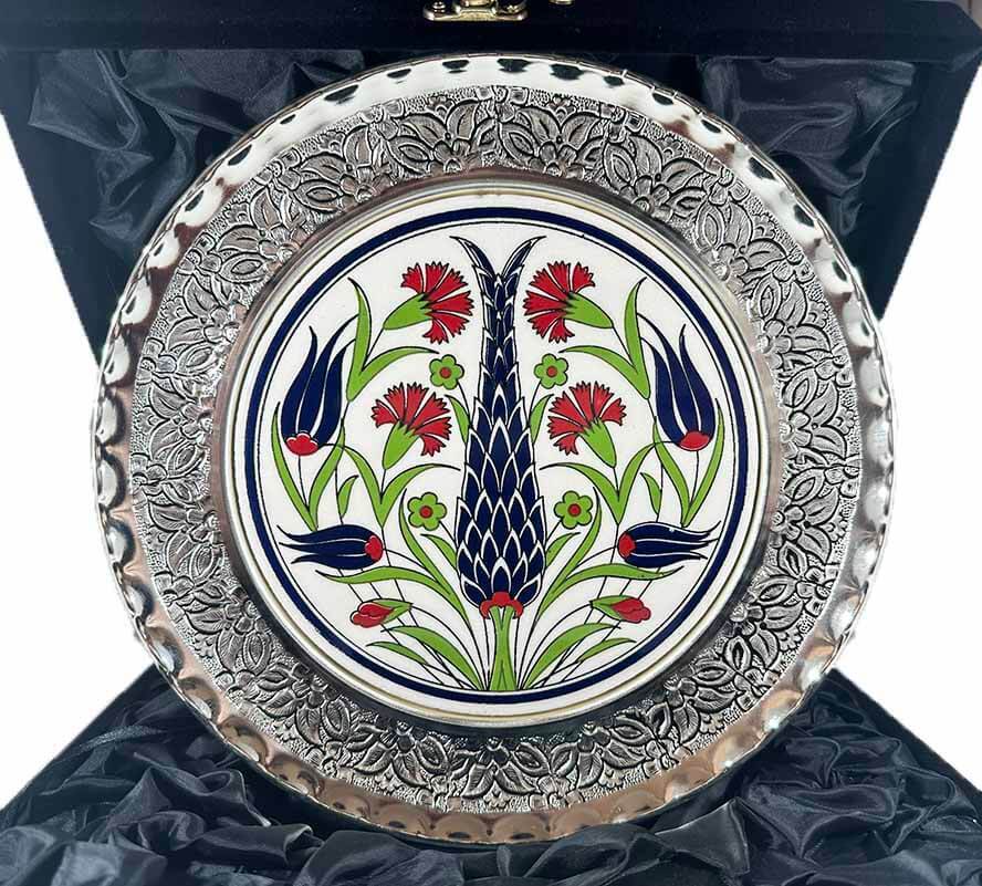 Cypress Tree Patterned Silver Decorative Plate - 1