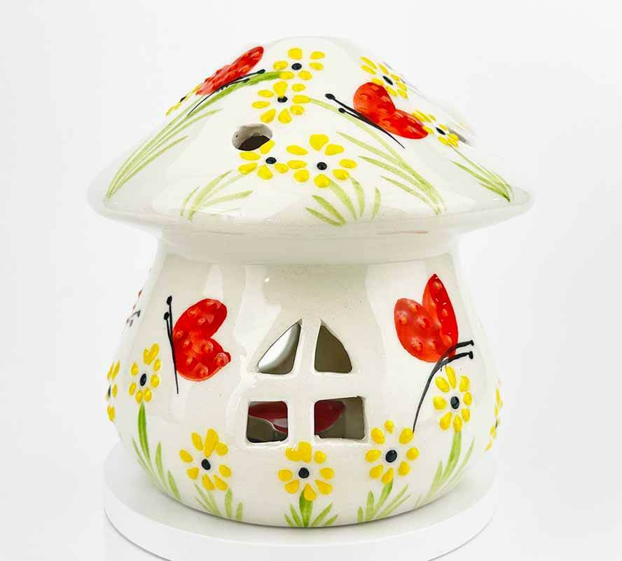 Daisy and Butterfly Patterned Candle Holder and Incense Burner - 1