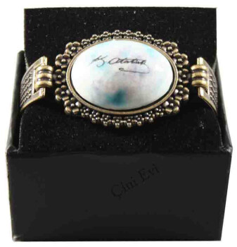 Daisy Frame Marbling Background Ataturk Signature Ceramic Bracelet - 1