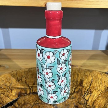 Daisy Motif Iznik Ceramic Olive Oil Dispenser - Çini Evi
