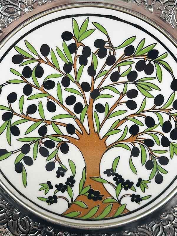 Dekorativer Teller mit Olivenbaum-Motiv – 925er Silberbeschichtung – 25 cm - 2