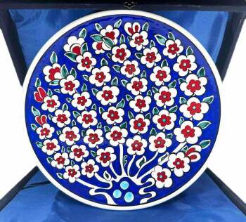 Devlet Erkânı Hediyesi, Mavi Zeminli Hayat Ağacı İznik Çini Tabak - Çini Evi