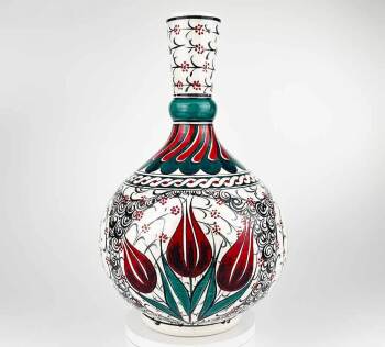 Diplomatisches Geschenk | Iznik-Keramikvase mit bordeauxrotem Tulpenmotiv 30 cm - Çini Evi
