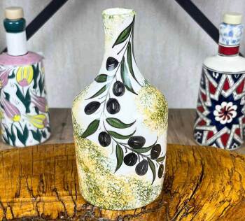 Doğal Dokulu Zeytin Dalı Desenli El İşi Zeytinyağlık 410 ml - Çini Evi