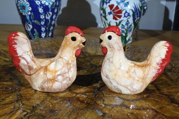 Double Pottery Chicken Figurines - 1