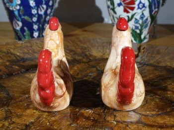 Double Pottery Chicken Figurines - 3