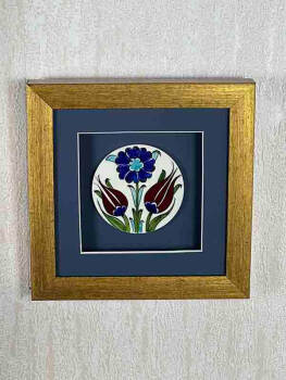 Double Tulip and Spring Pattern Matted Iznik Ceramic Plaque - 5