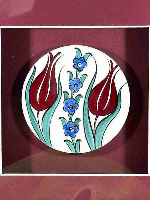 Double Tulip Motif Iznik Ceramic Plaque - 2