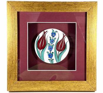 Double Tulip Motif Iznik Ceramic Plaque - 1