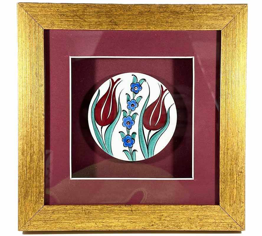 Double Tulip Motif Iznik Ceramic Plaque - 1