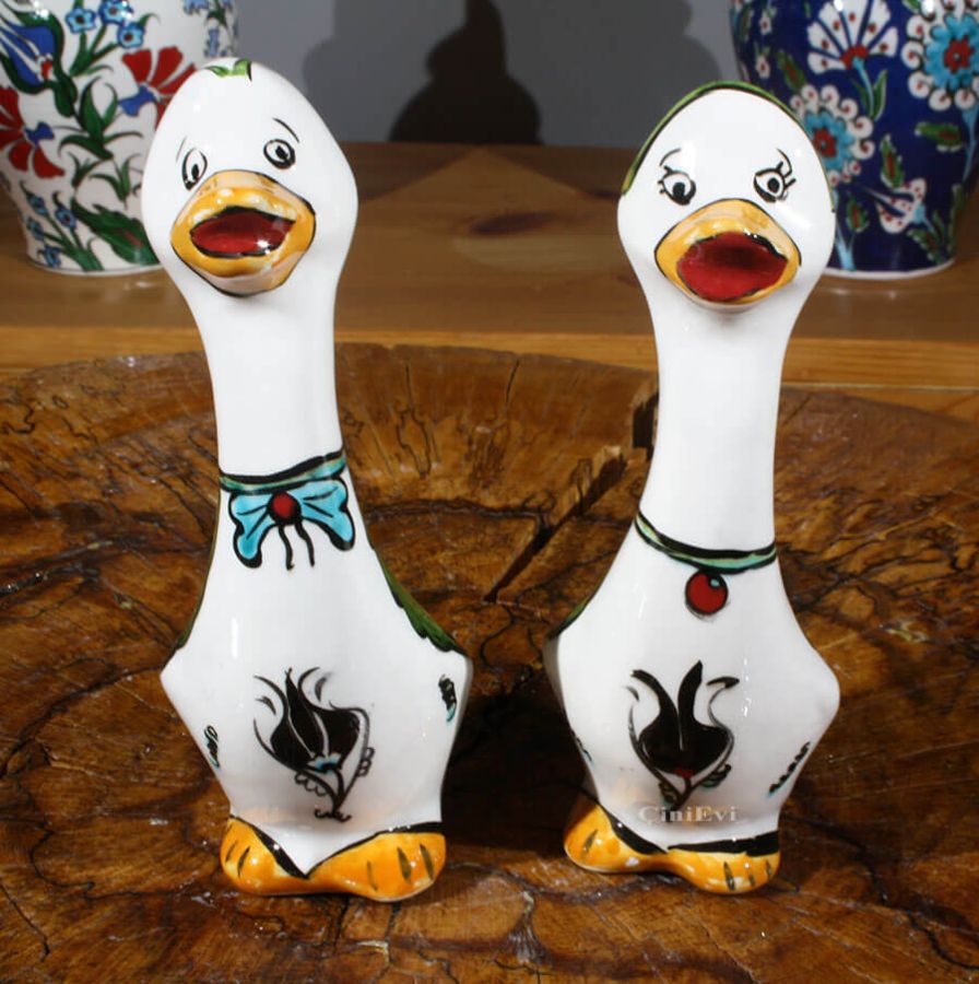 Entenfiguren – handgefertigtes zweiteiliges Keramik-Enten-Biblo - 1