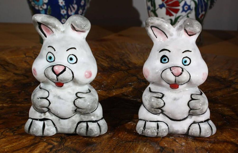 Duo de lapins en céramique d’Iznik - 1