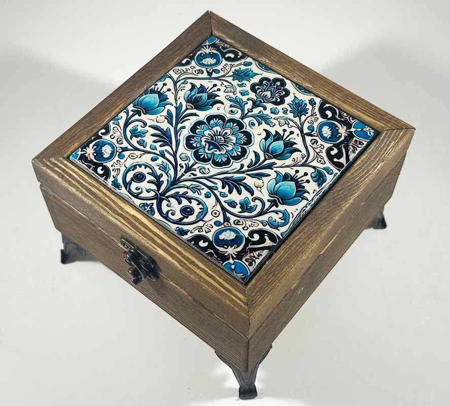 Elegance of Nature – Floral Patterned Wooden Storage Box - 1
